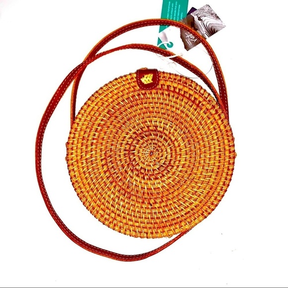 HANDMADE Handbags - Unbranded VIETNAM HANDMADE WICKER RATTAN CIRCLE woven BAG REAL LEATHER CROSSBODY
